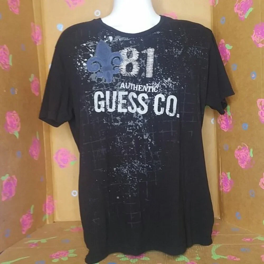 GUESS Vintage Distressed Y2K Black T Shirt Mens Size XXL - Picture 3 of 12